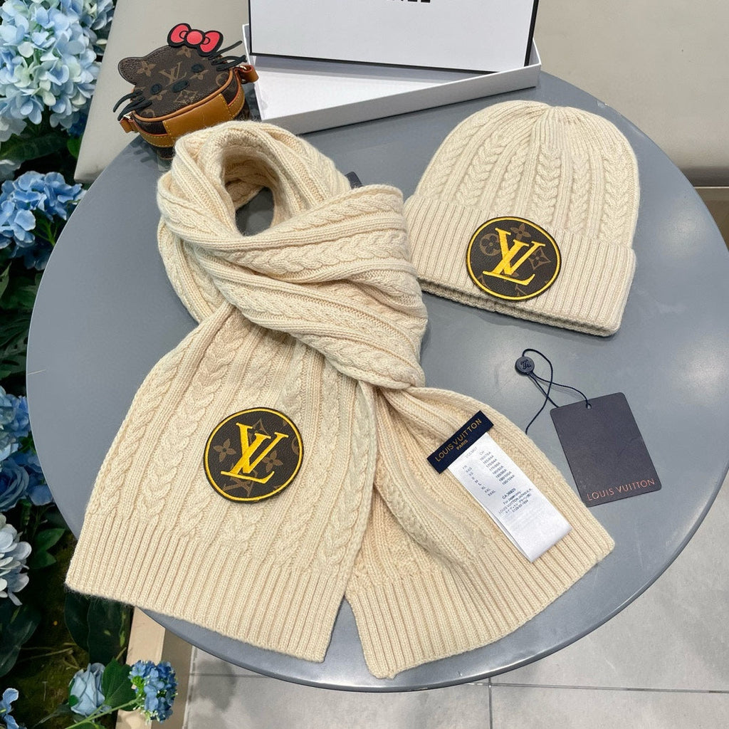 LOUIS VUITTON SET SCARF AND HAT IN CREAM BEIGE WOOL 434609