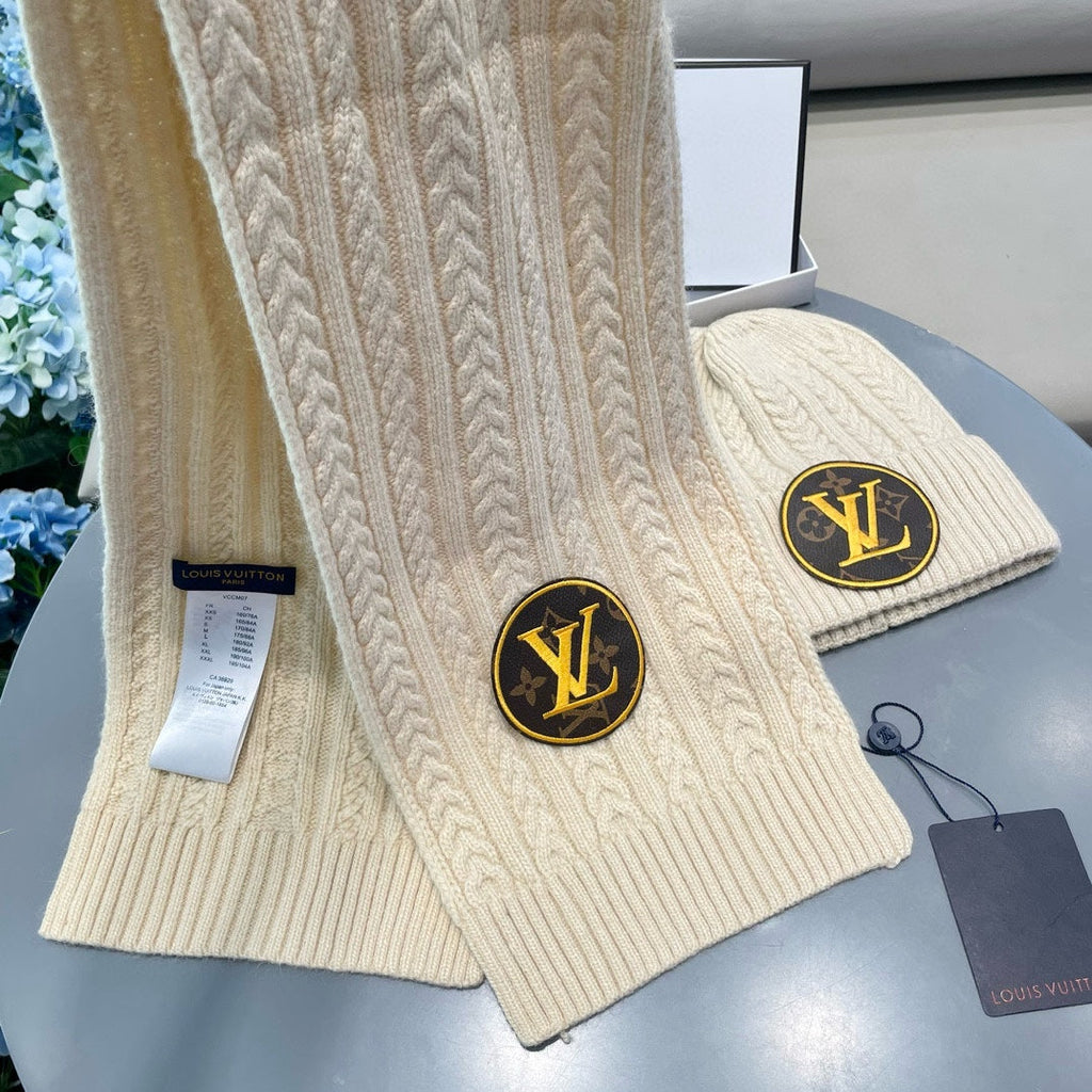 LOUIS VUITTON SET SCARF AND HAT IN CREAM BEIGE WOOL 434609