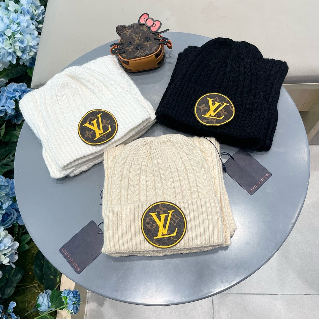 LOUIS VUITTON SET SCARF AND HAT IN BLACK WOOL 434610
