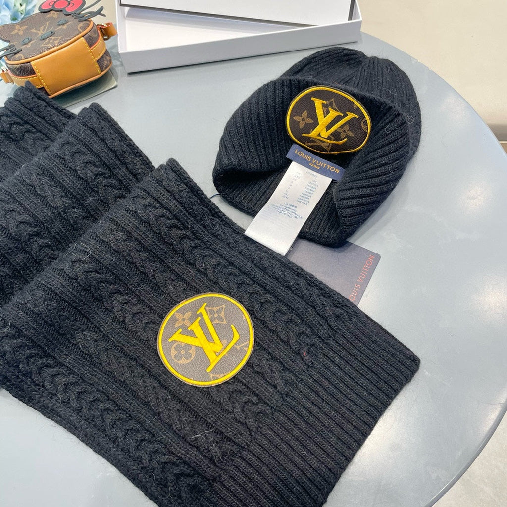 LOUIS VUITTON SET SCARF AND HAT IN BLACK WOOL 434610