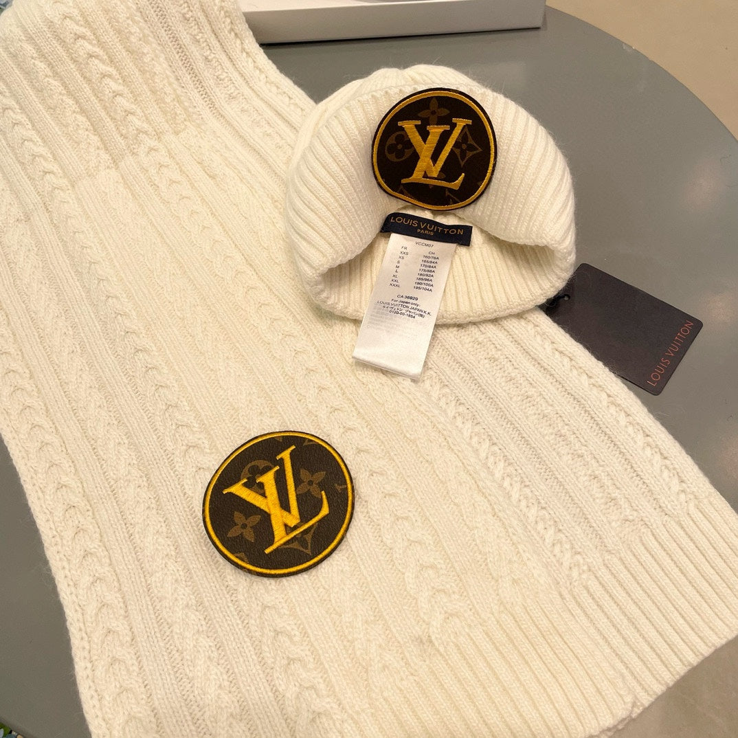 LOUIS VUITTON SET SCARF AND HAT IN BEIGE WOOL 434611