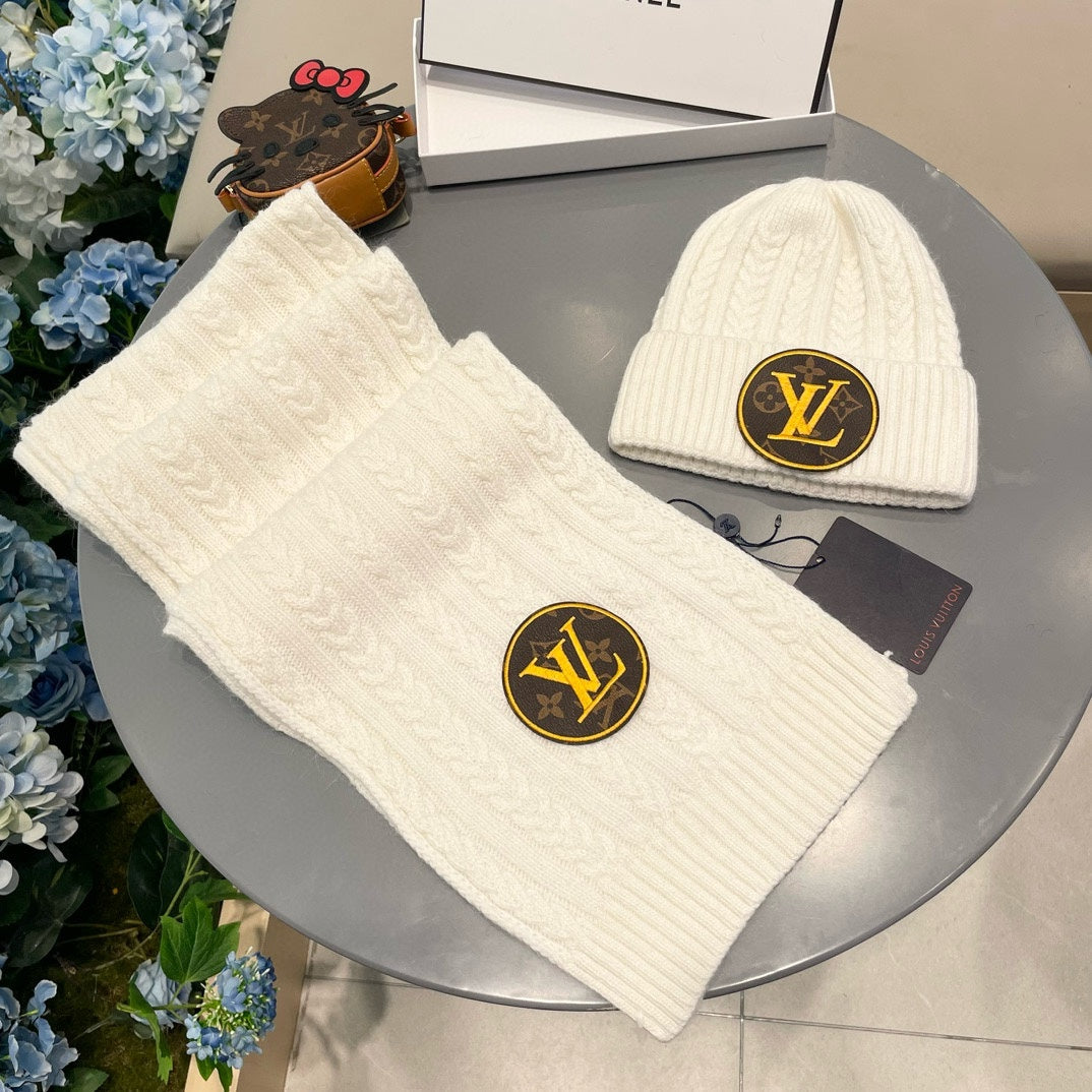 LOUIS VUITTON SET SCARF AND HAT IN BEIGE WOOL 434611