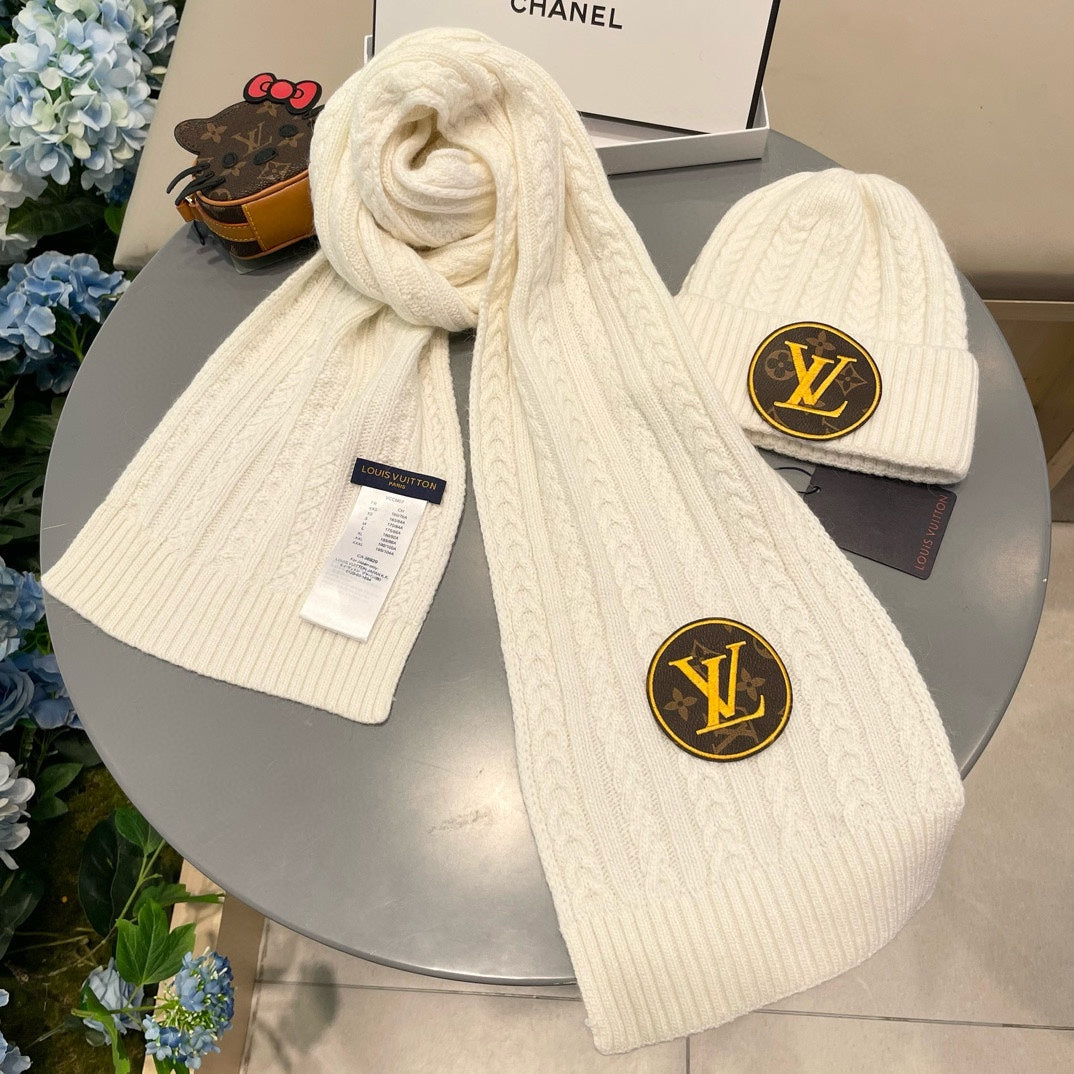 LOUIS VUITTON SET SCARF AND HAT IN BEIGE WOOL 434611