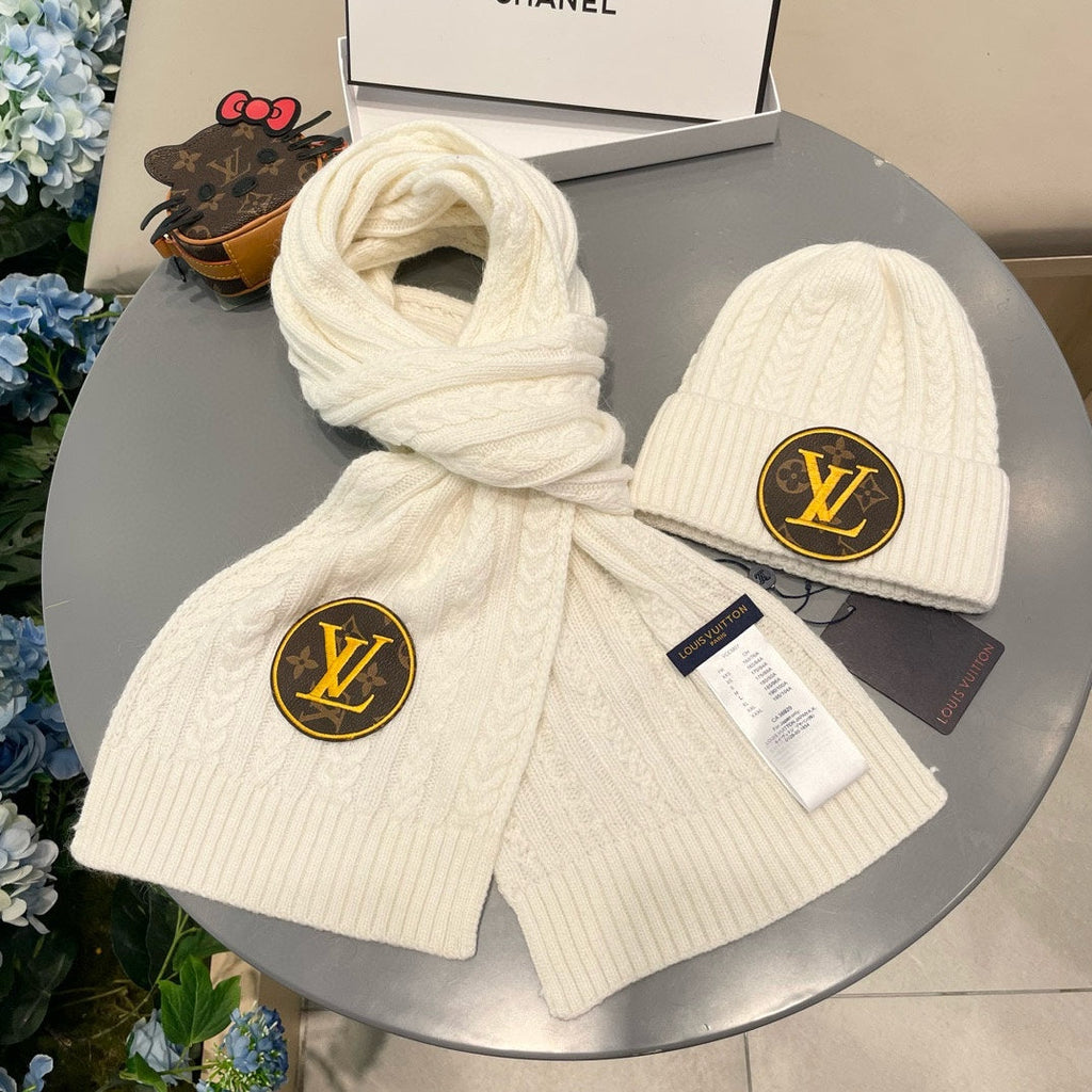 LOUIS VUITTON SET SCARF AND HAT IN BEIGE WOOL 434611