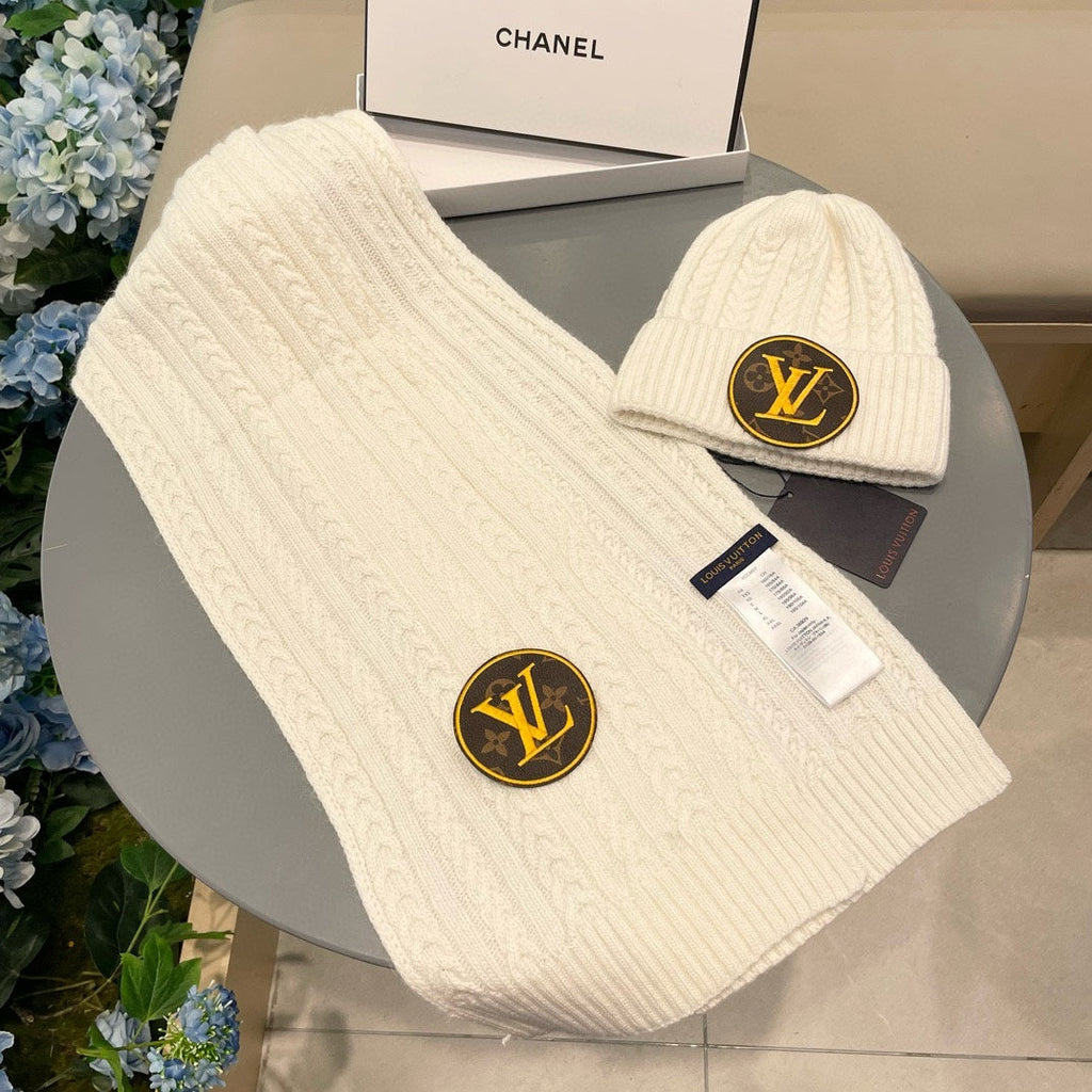 LOUIS VUITTON SET SCARF AND HAT IN BEIGE WOOL 434611