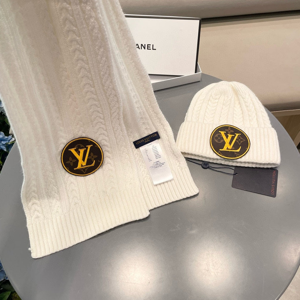 LOUIS VUITTON SET SCARF AND HAT IN BEIGE WOOL 434611