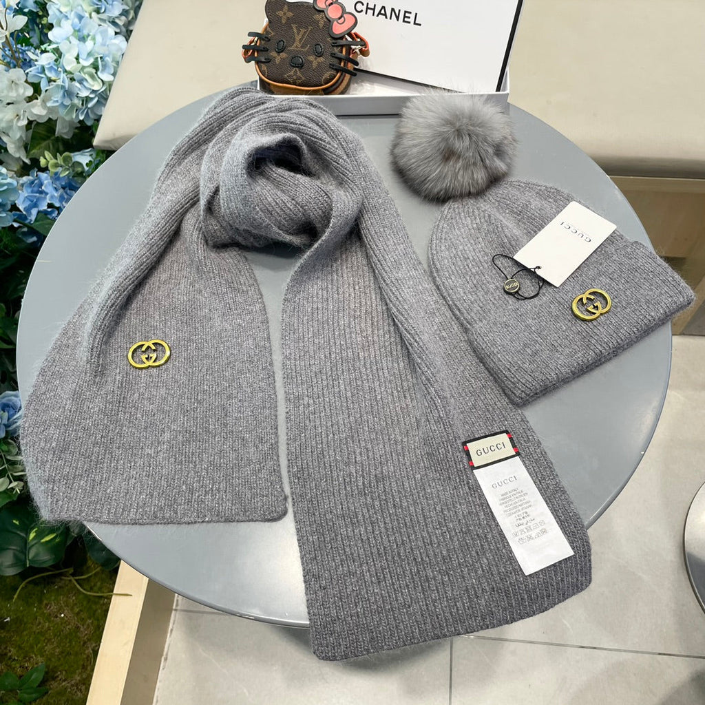 GUCCI SET SCARF AND HAT IN DOVE GRAY CASHMERE 436241