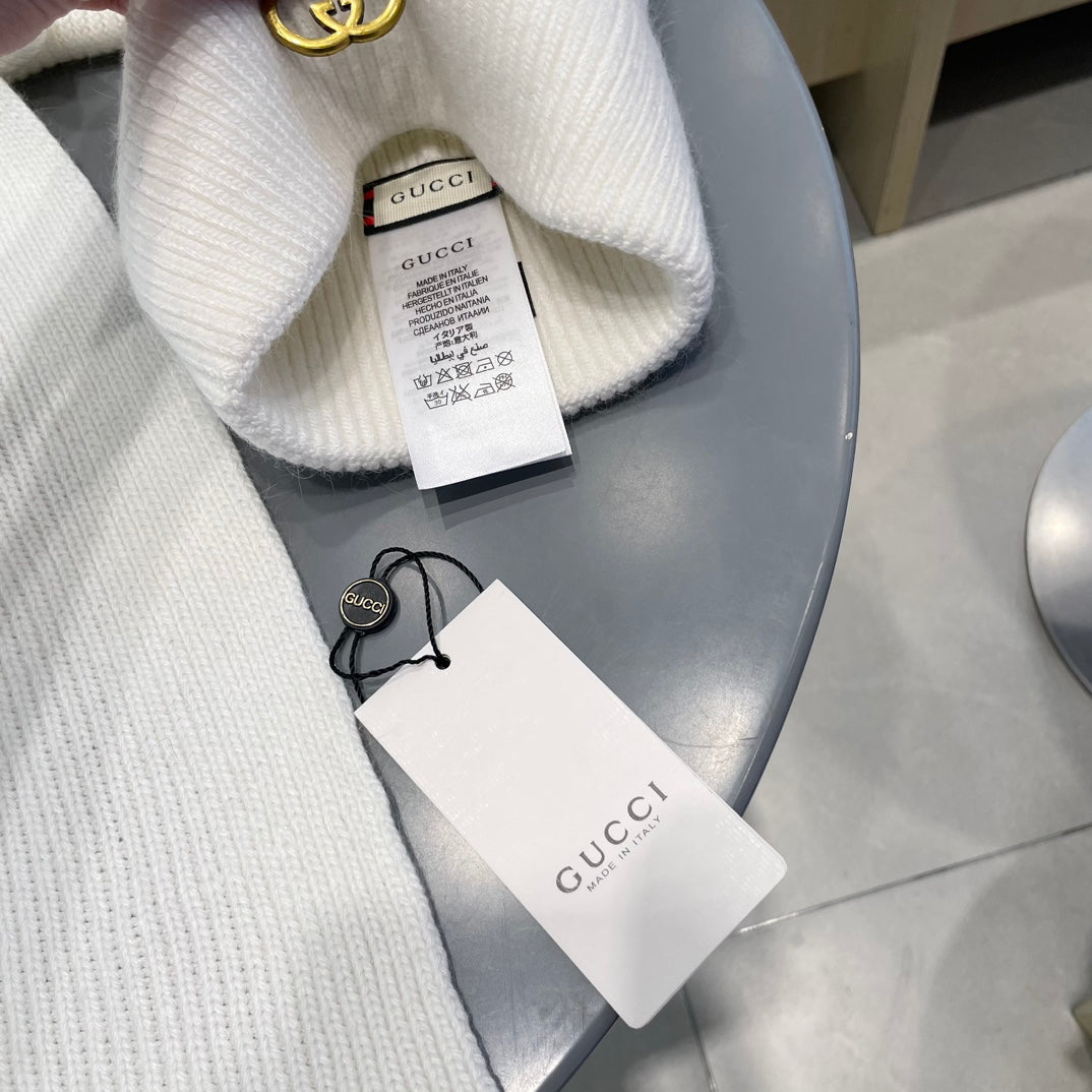 GUCCI SET SCARF AND HAT IN WHITE CASHMERE 436220
