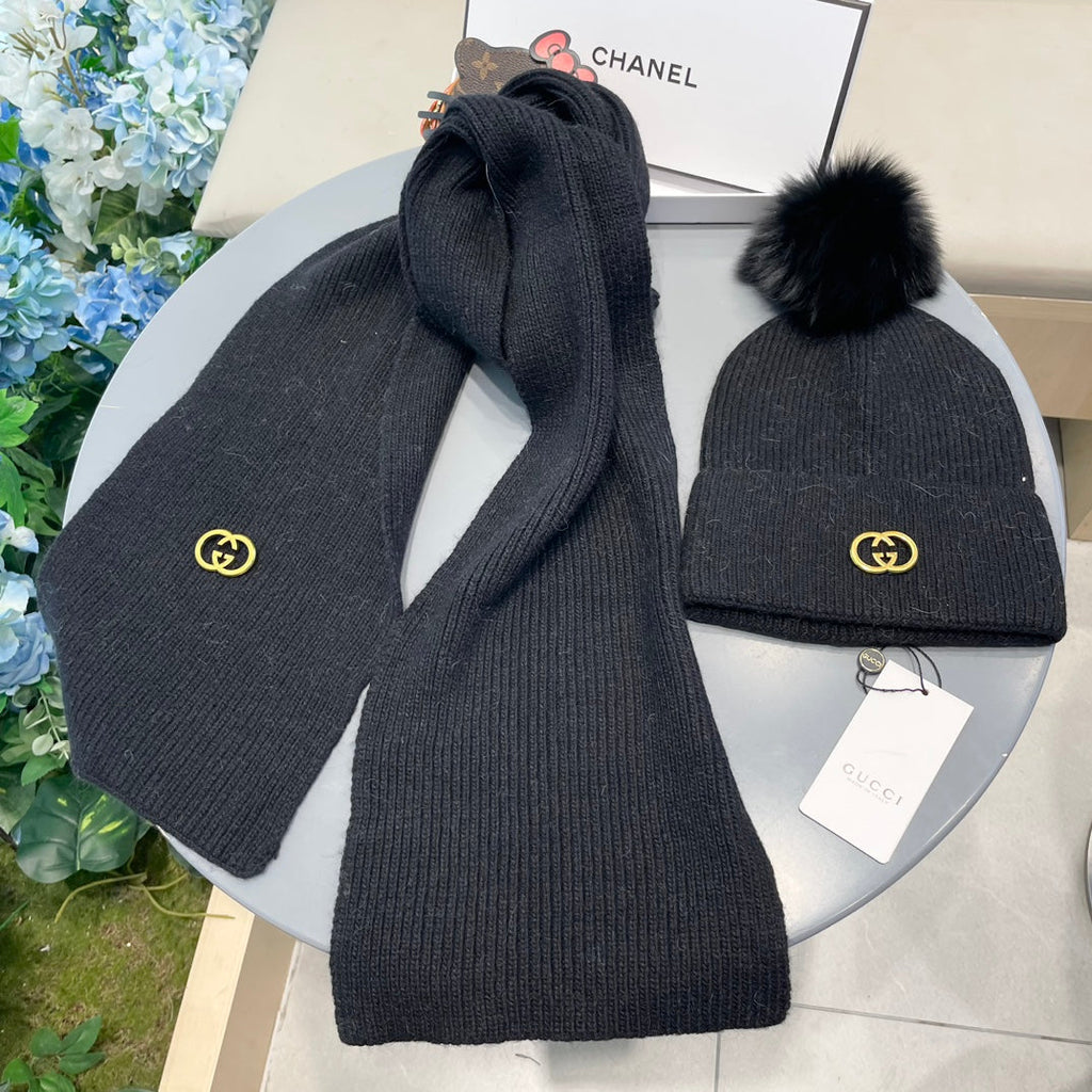 GUCCI SET SCARF AND HAT IN BLACK CASHMERE 436221