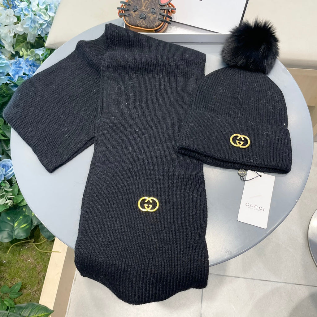 GUCCI SET SCARF AND HAT IN BLACK CASHMERE 436221