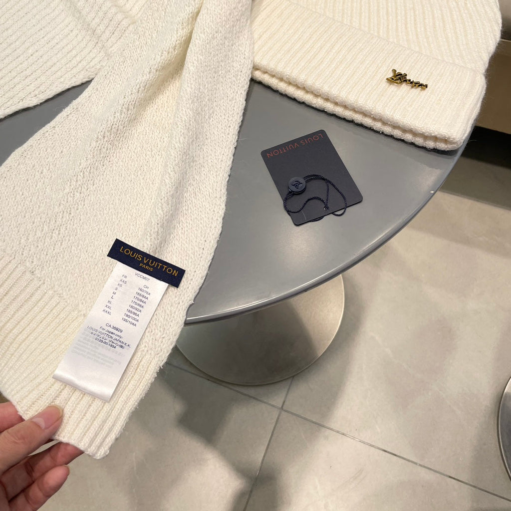 LOUIS VUITTON SET SCARF AND HAT IN WHITE WOOL 436223