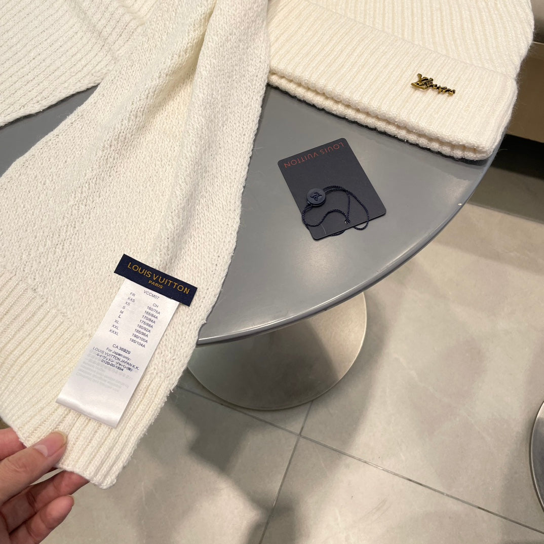 LOUIS VUITTON SET SCARF AND HAT IN WHITE WOOL 436223