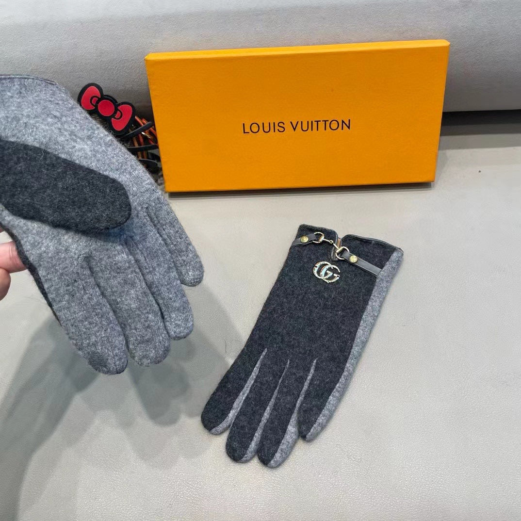GUCCI GLOVES IN CHARCOAL MIX LIGHT GRAY WOOL 454558