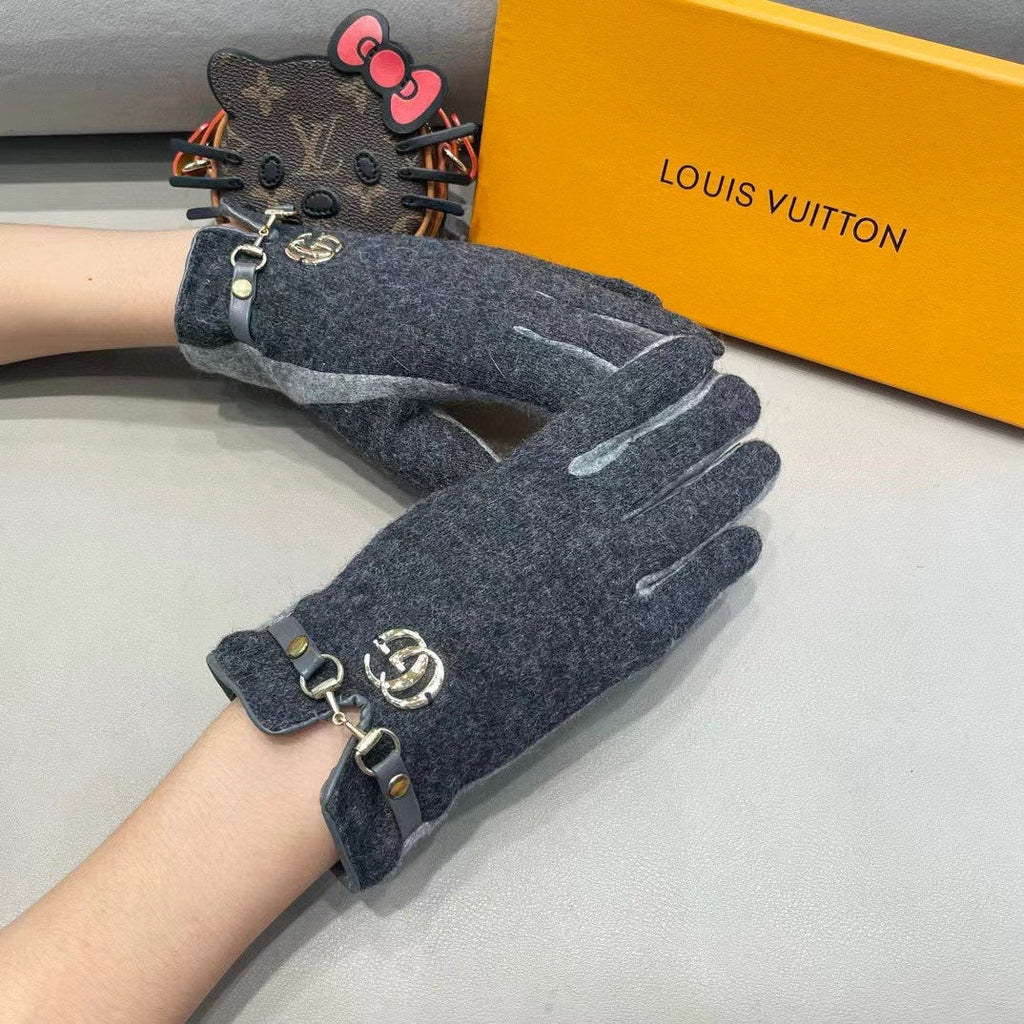 GUCCI GLOVES IN CHARCOAL MIX LIGHT GRAY WOOL 454558