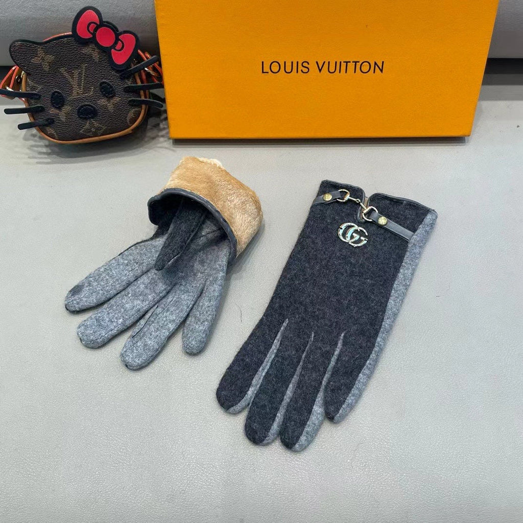 GUCCI GLOVES IN CHARCOAL MIX LIGHT GRAY WOOL 454558