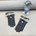 GUCCI TOUCHSCREEN GLOVES WITH BOW IN BLACK RABBIT FUR MIX LAMBSKIN 463796