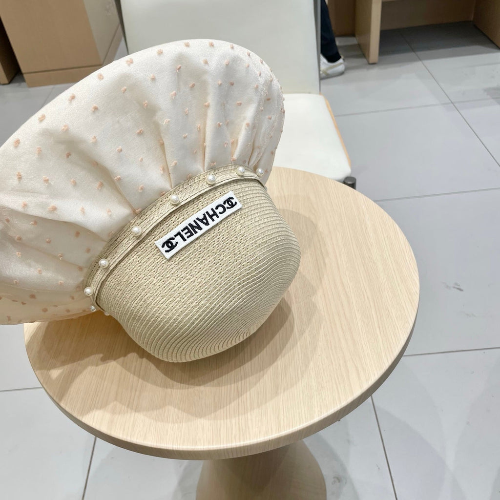 CHANEL WIDE BRIM HAT IN IVORY STRAW 673033