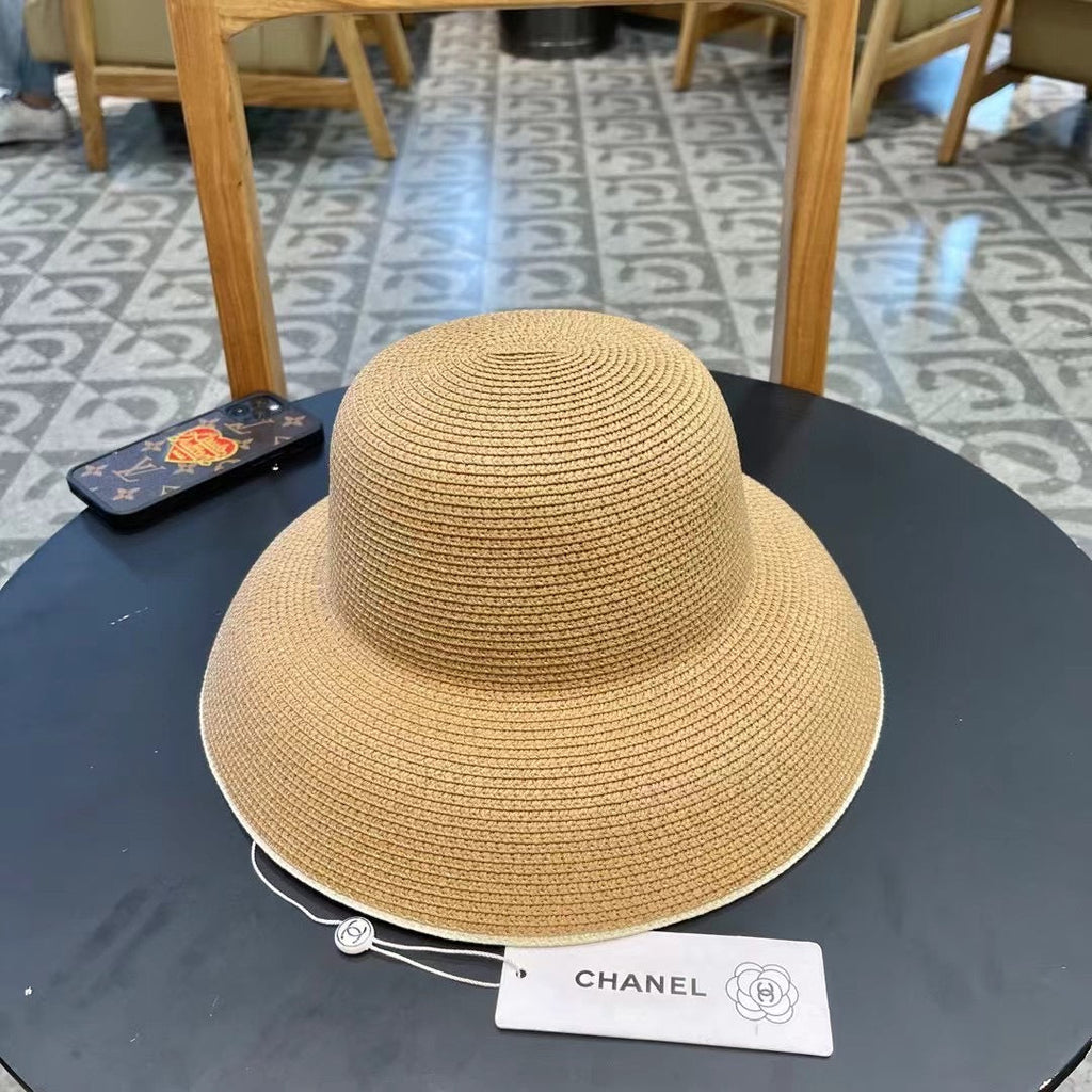 CHANEL STRAW CLOCHE HAT BROWN 672754