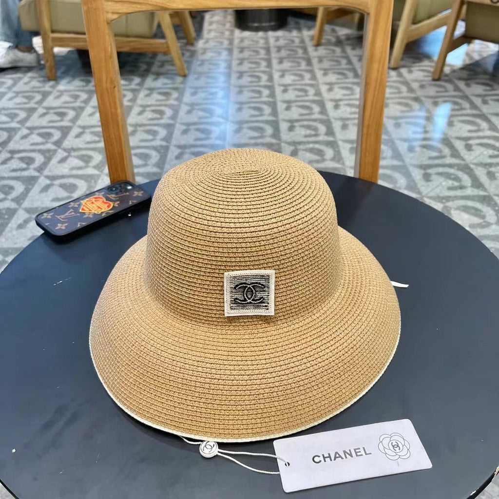 CHANEL STRAW CLOCHE HAT BROWN 672754