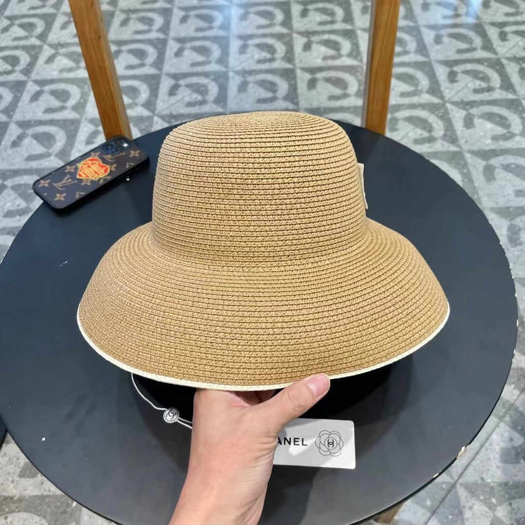 CHANEL STRAW CLOCHE HAT BROWN 672754