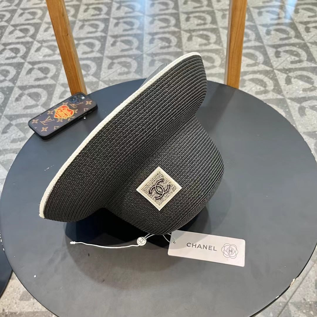 CHANEL STRAW CLOCHE HAT BLACK 672756