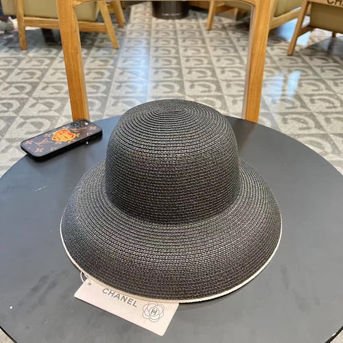 CHANEL STRAW CLOCHE HAT BLACK 672756