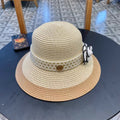 CHANEL STRAW BUCKET HAT WINDSOR GREIGE WITH PEARLS 672763