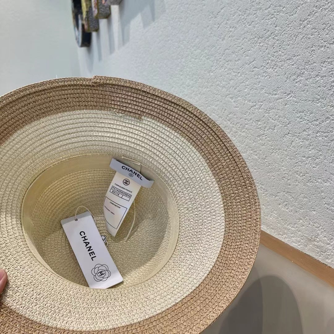 CHANEL STRAW BUCKET HAT WINDSOR GREIGE WITH PEARLS 672763