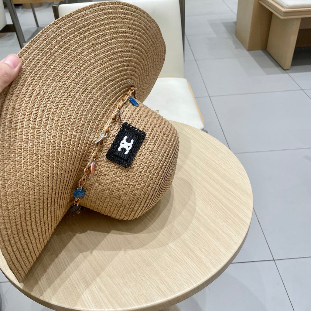 CELINE WIDE BRIM HAT MODEL 652183 IN NATURAL WOVEN STRAW