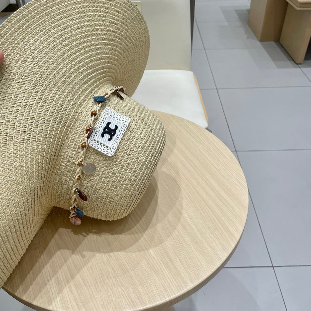 CELINE WIDE BRIM HAT MODEL 652185 IN BEIGE WOVEN STRAW