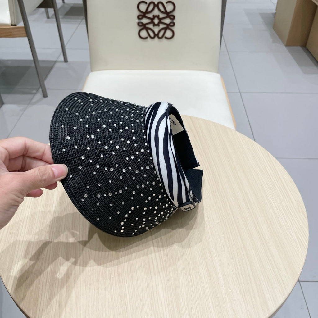 CELINE VISOR HAT MODEL 652215 IN BLACK WOVEN STRAW