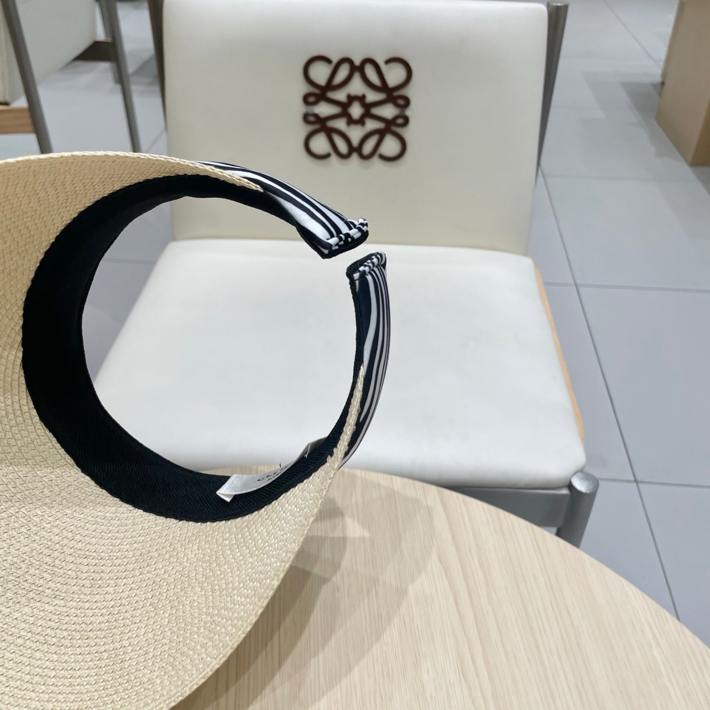 CELINE VISOR HAT MODEL 652216 IN BEIGE WOVEN STRAW