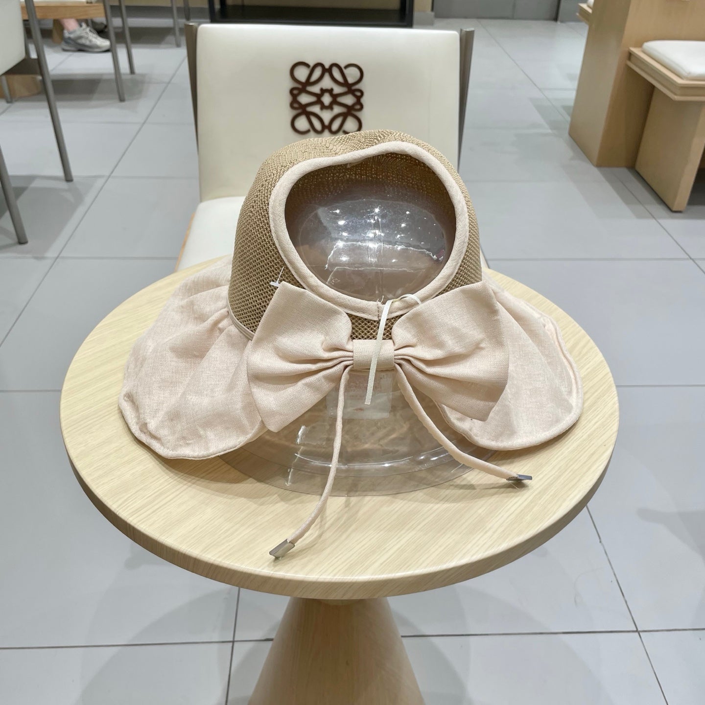 CELINE WIDE BRIM HALF HEAD HAT MODEL 650678 IN DARK BEIGE MESH FABRIC