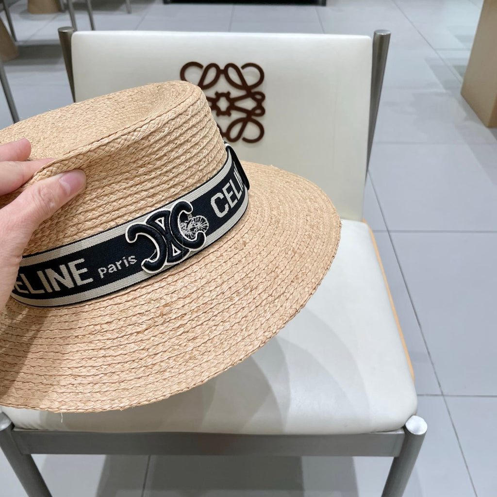 CELINE WIDE BRIM HAT MODEL 652233 IN NATURAL WOVEN STRAW