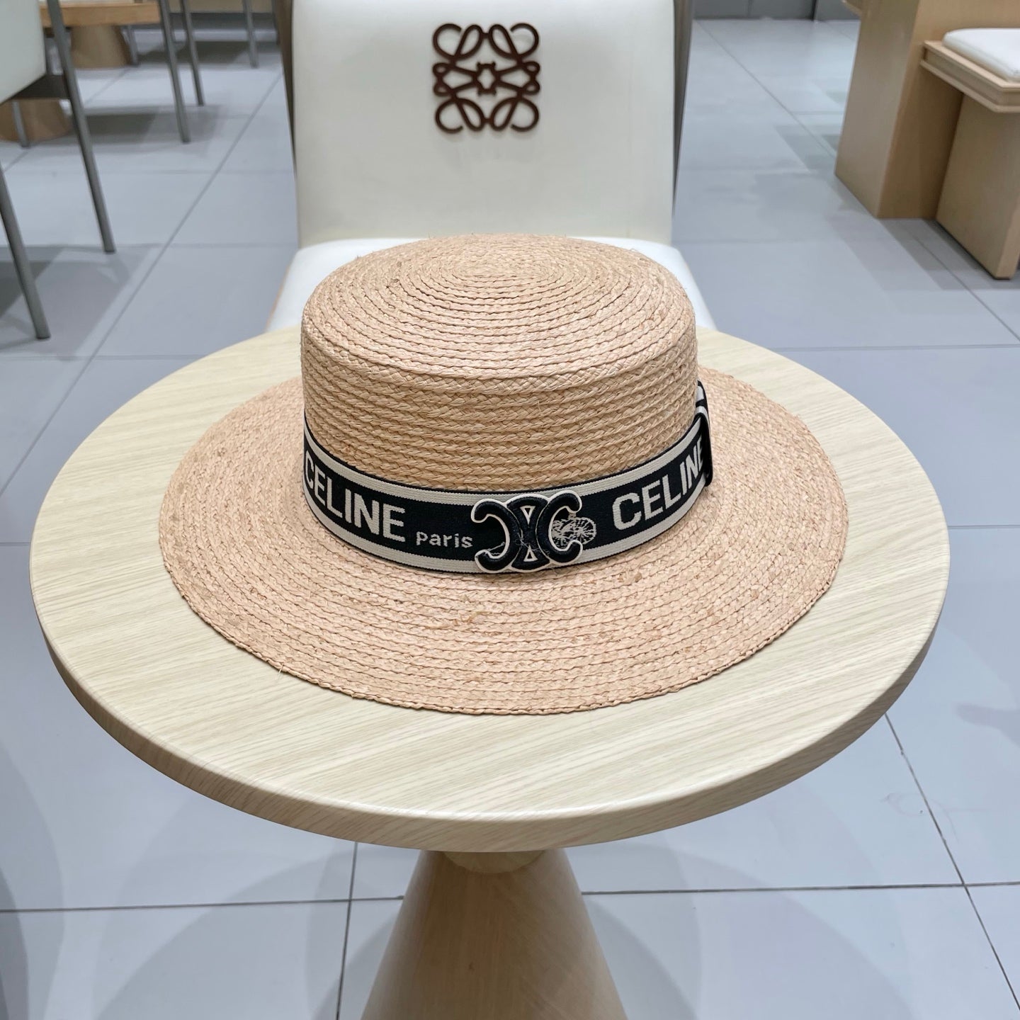 CELINE WIDE BRIM HAT MODEL 652233 IN NATURAL WOVEN STRAW