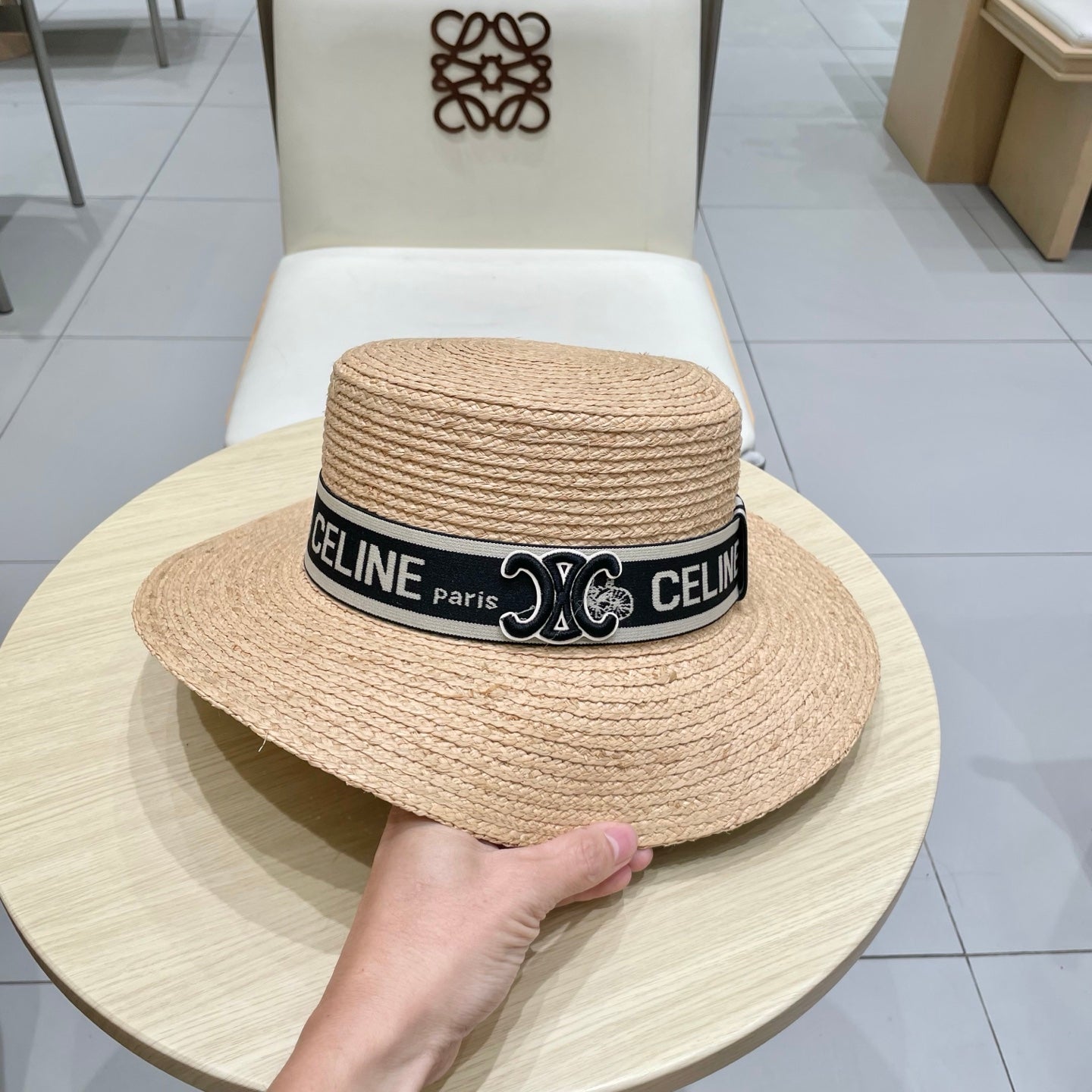 CELINE WIDE BRIM HAT MODEL 652233 IN NATURAL WOVEN STRAW