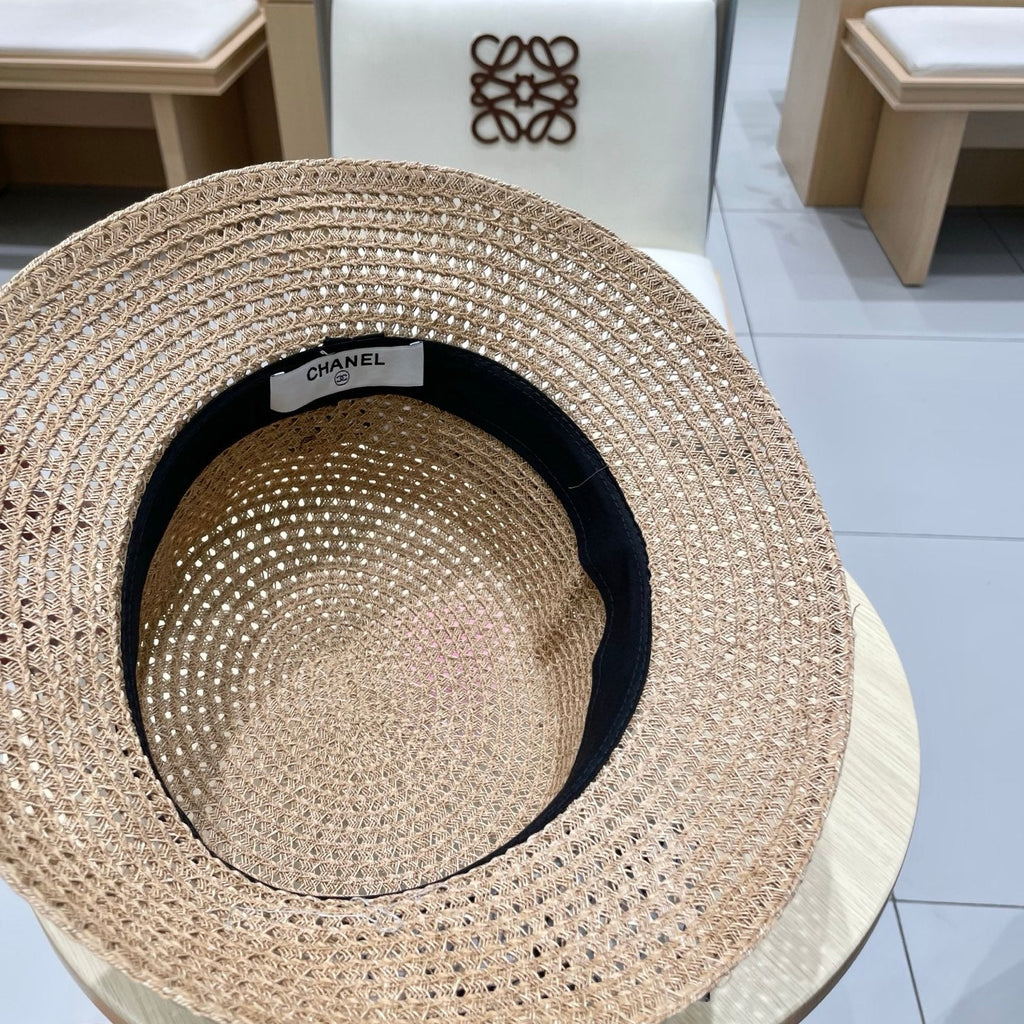 CHANEL NATURAL STRAW BUCKET HAT WITH RIBBON 672771