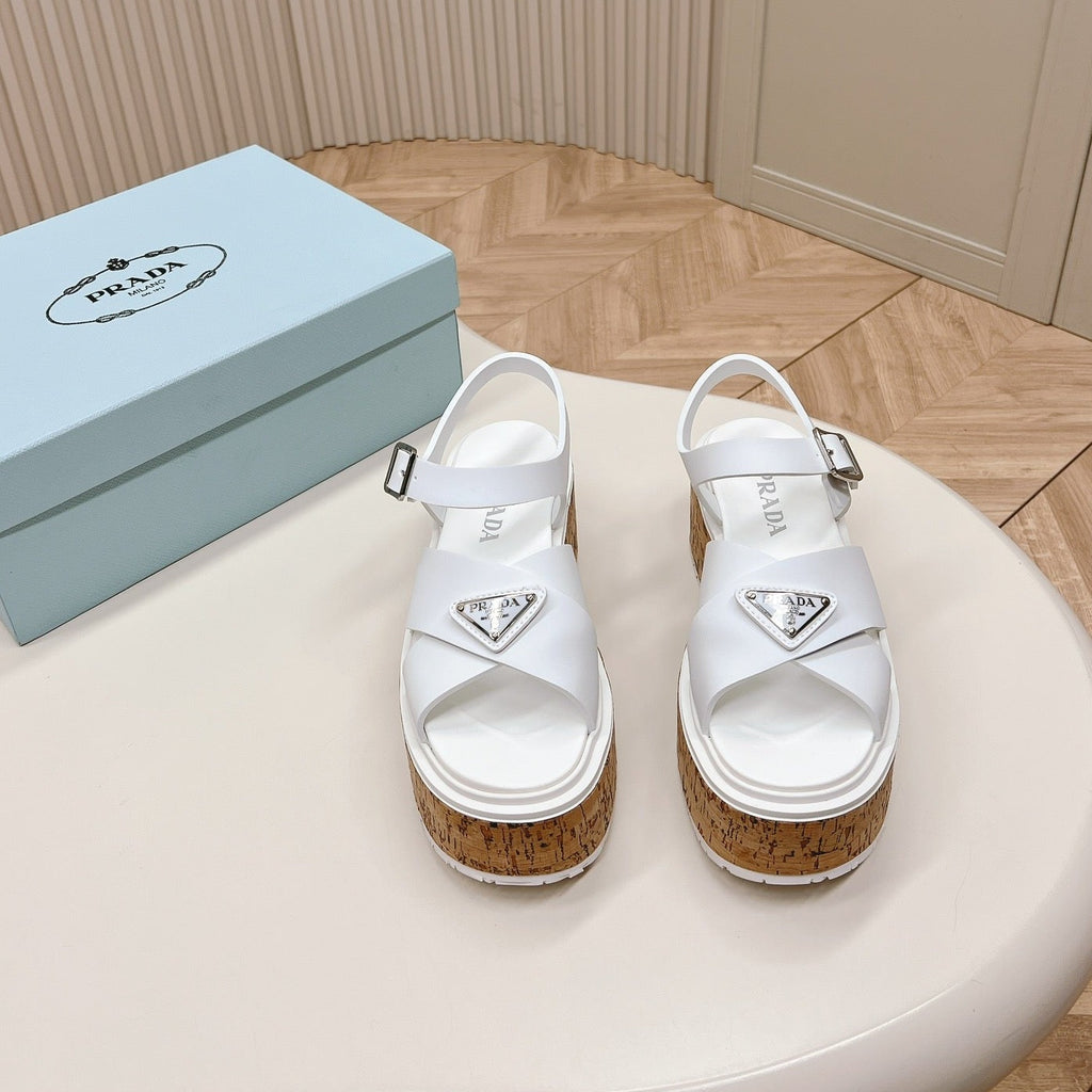 PRADA WEDGE PLATFORM SANLS WHITE CALFSKIN