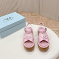 PRADA WEDGE PLATFORM SANLS PASTEL PINK CALFSKIN