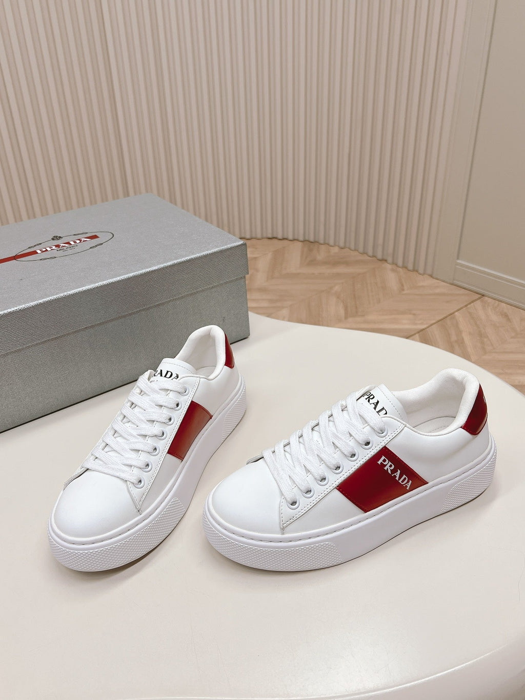 PRADA LEATHER LOGO OUTLET SNEAKERS BLACK AND CHERRY CALFSKIN