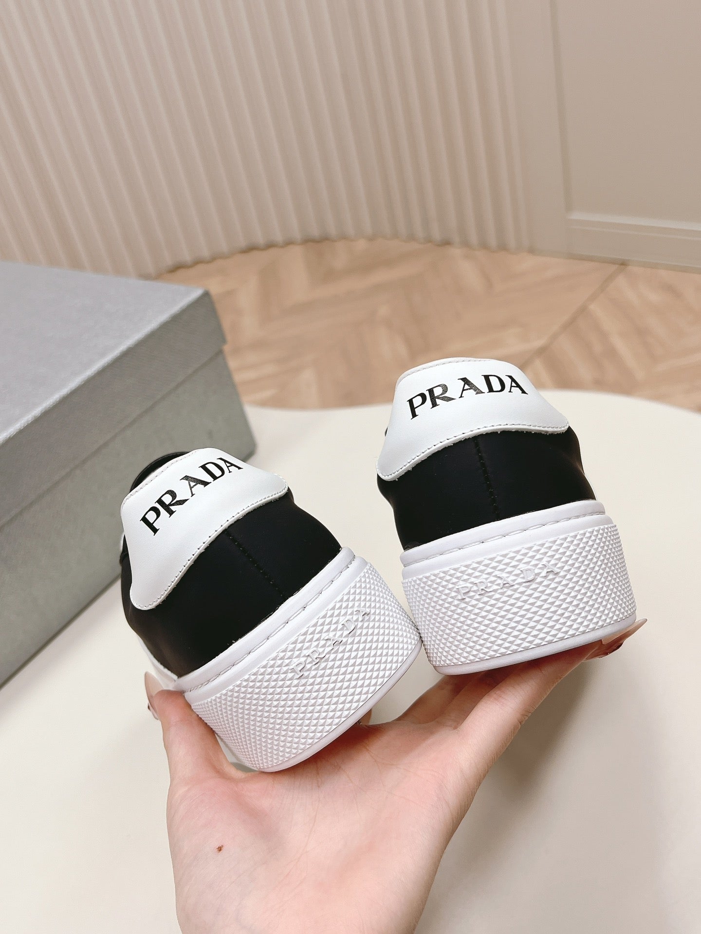 PRADA LEATHER LOGO OUTLET SNEAKERS BLACK CALFSKIN