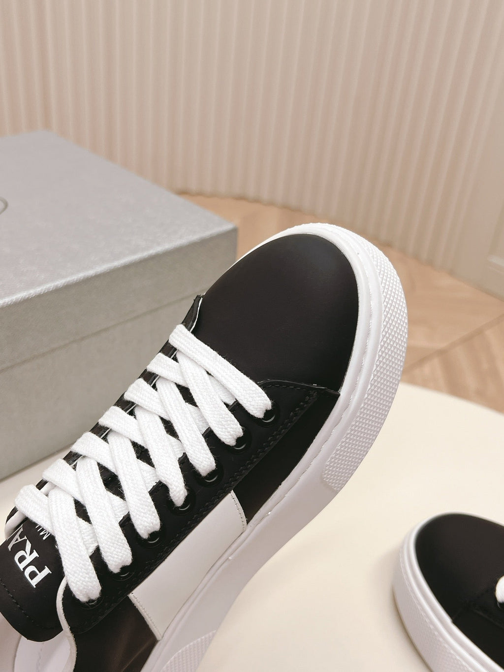PRADA LEATHER LOGO OUTLET SNEAKERS BLACK CALFSKIN