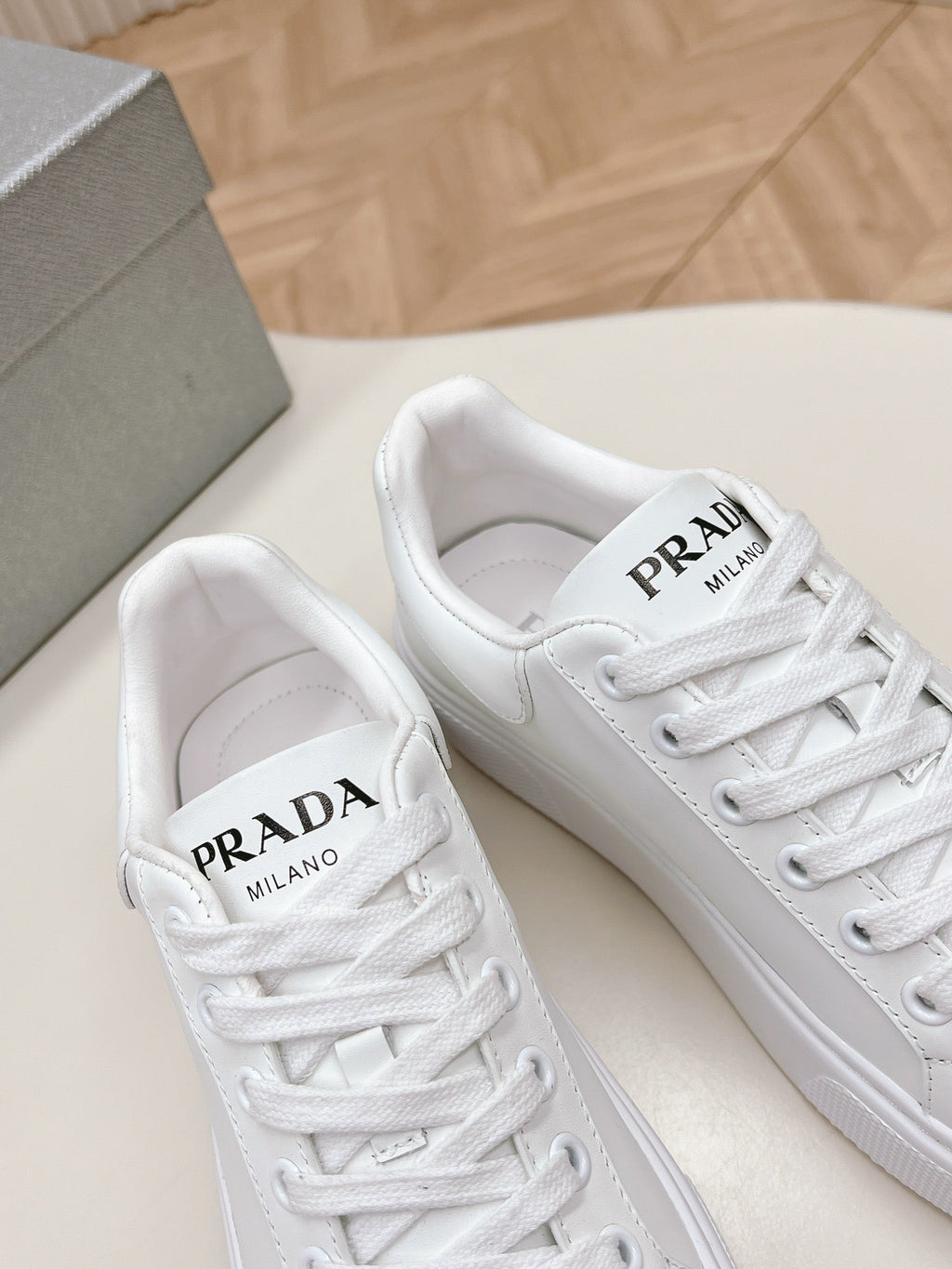 PRADA RETRO SNEAKERS WHITE CALFSKIN