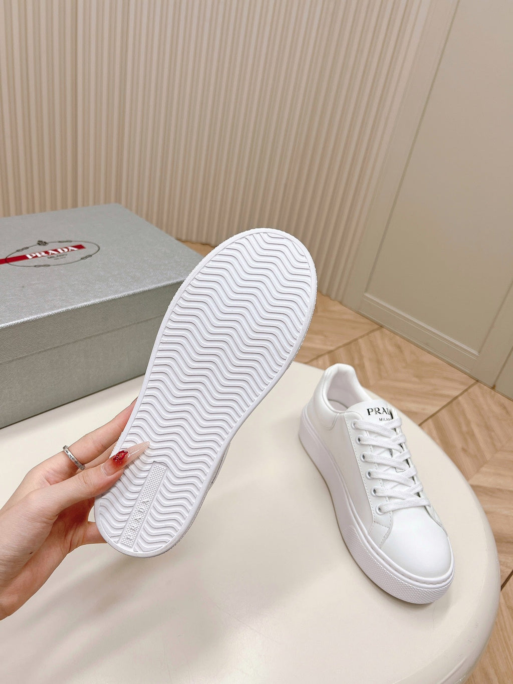 PRADA RETRO SNEAKERS WHITE CALFSKIN