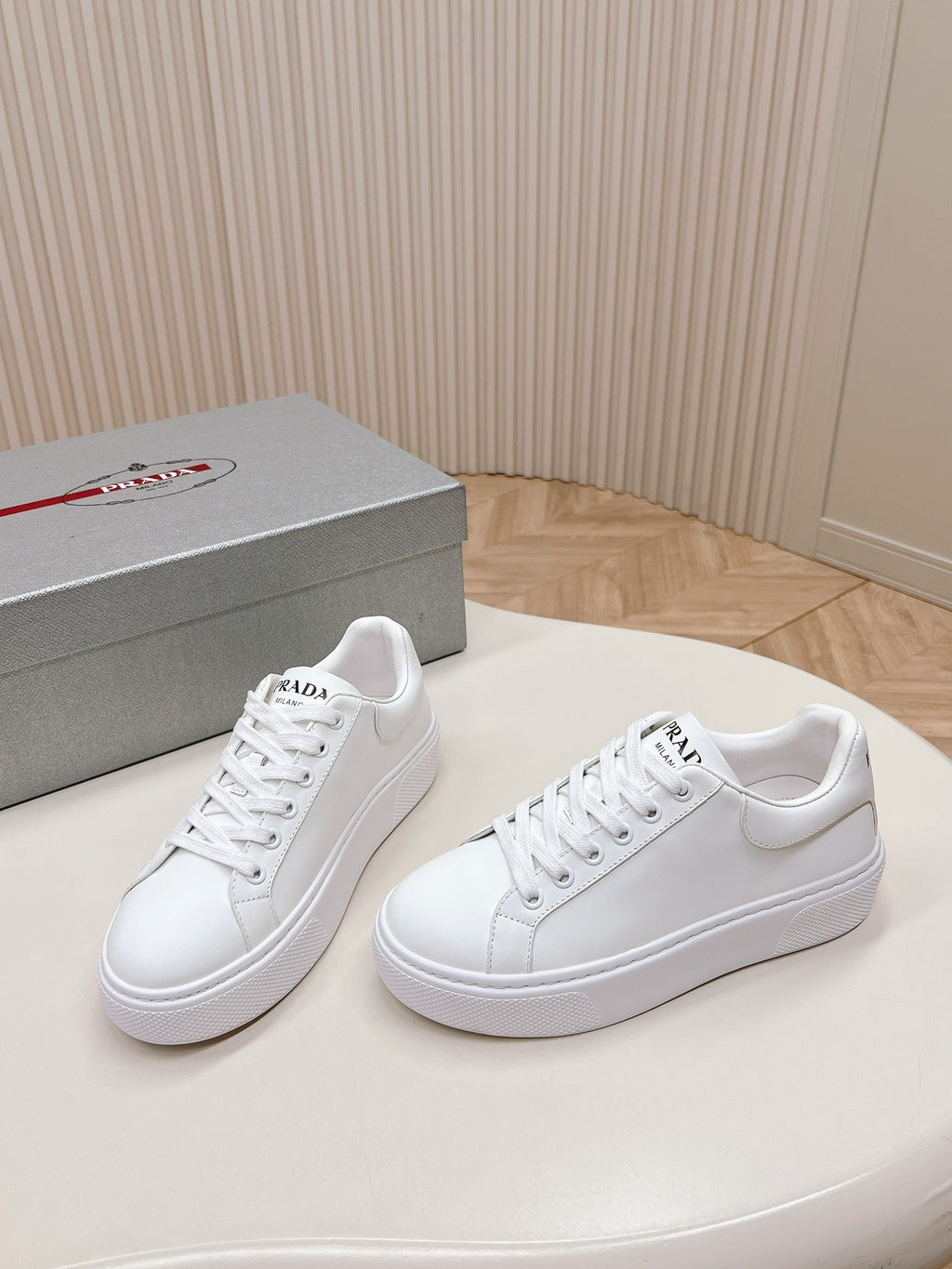 PRADA RETRO SNEAKERS WHITE CALFSKIN