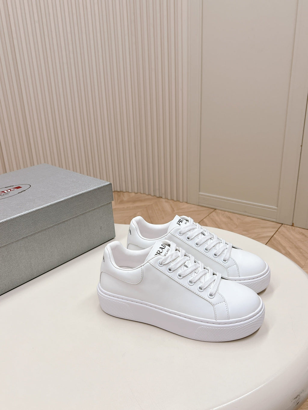 PRADA RETRO SNEAKERS WHITE CALFSKIN