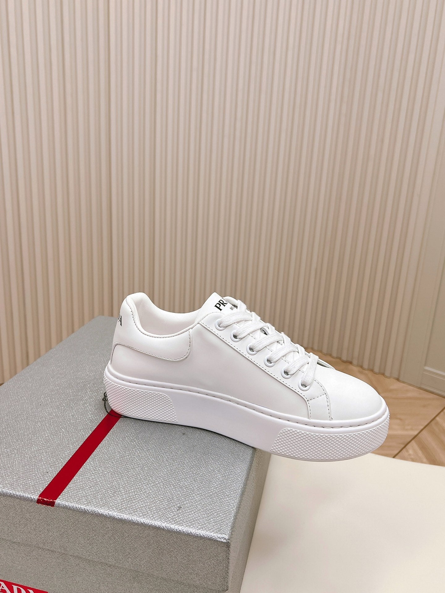 PRADA RETRO SNEAKERS WHITE CALFSKIN