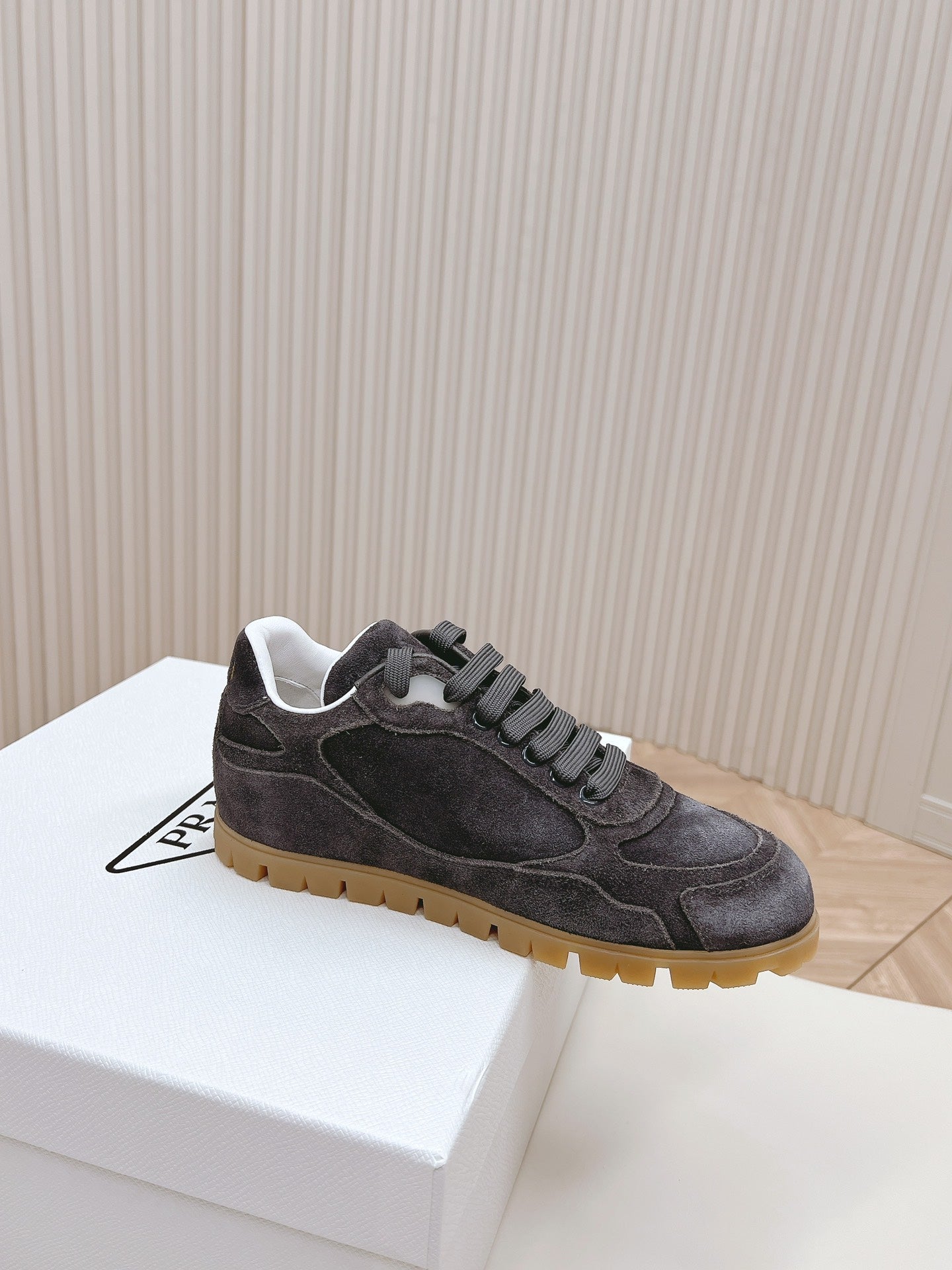 PRADA FADED SUEDE SNEAKERS CHARCOAL