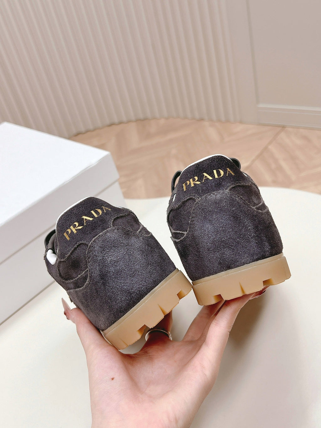 PRADA FADED SUEDE SNEAKERS CHARCOAL