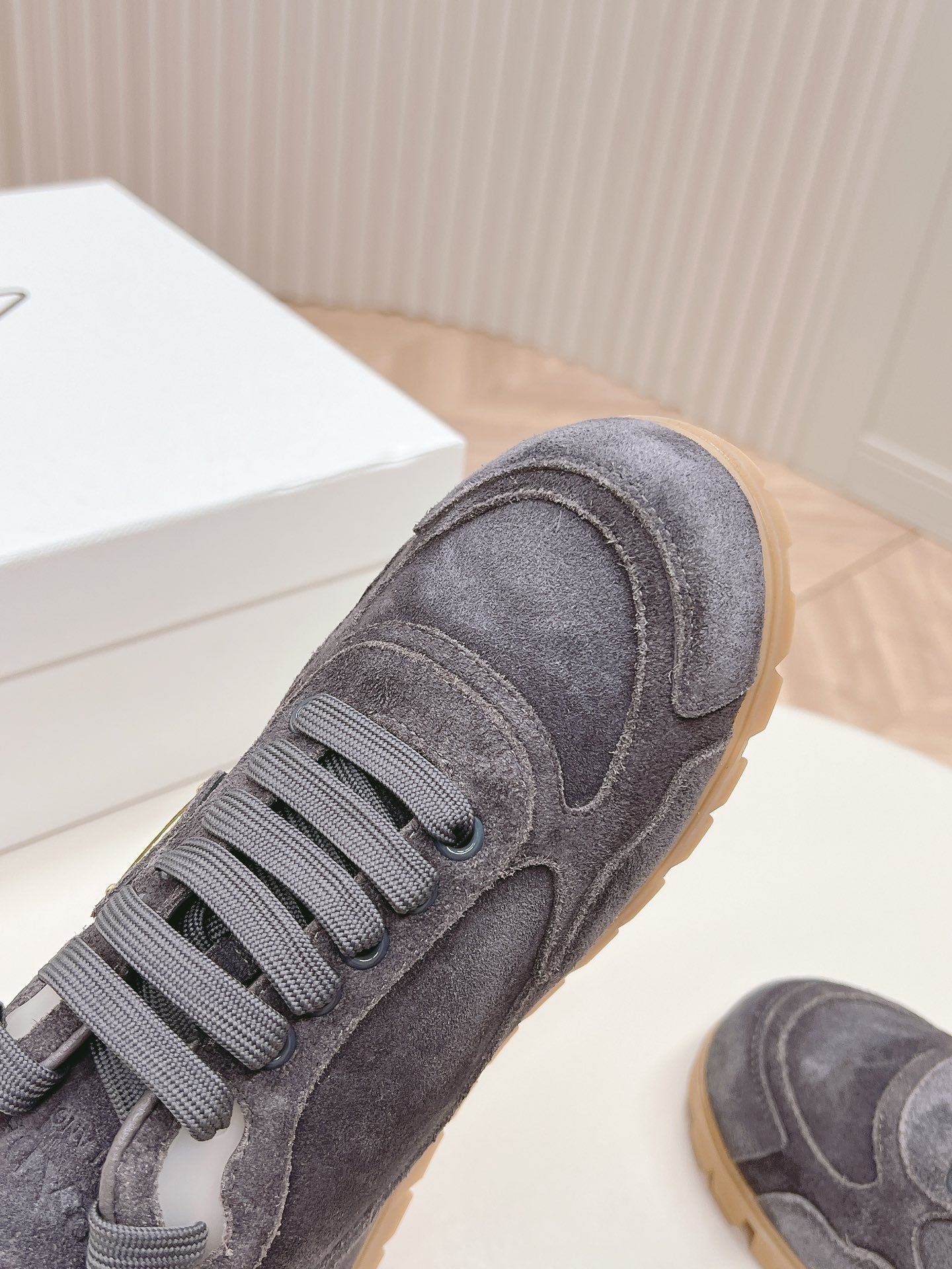 PRADA FADED SUEDE SNEAKERS CHARCOAL